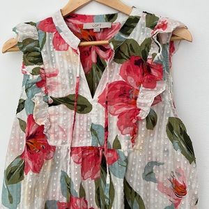 LOFT Sleeveless Floral Ruffle Top EUC XL